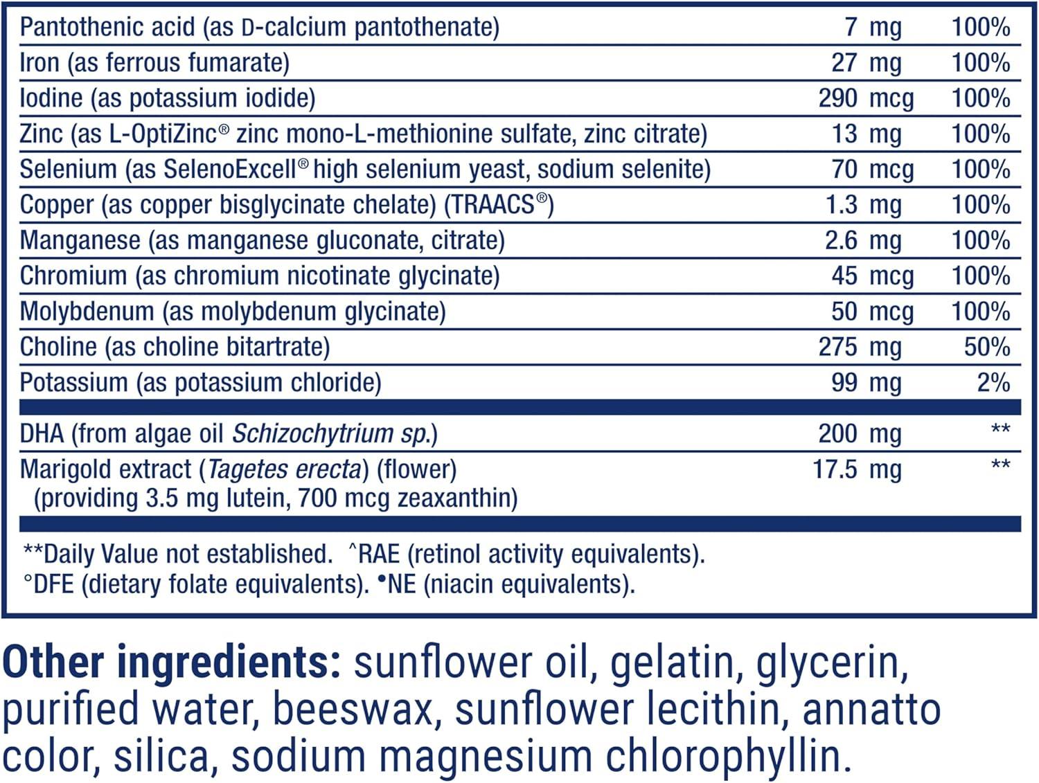 image:imageLife Extension Prenatal Advantage Womens multivitamin Baby Support folic Acid Choline omega3s Vitamin C D3 B1 B6 B12 zinc niacin Gluten Free NonGMO 120 softgels