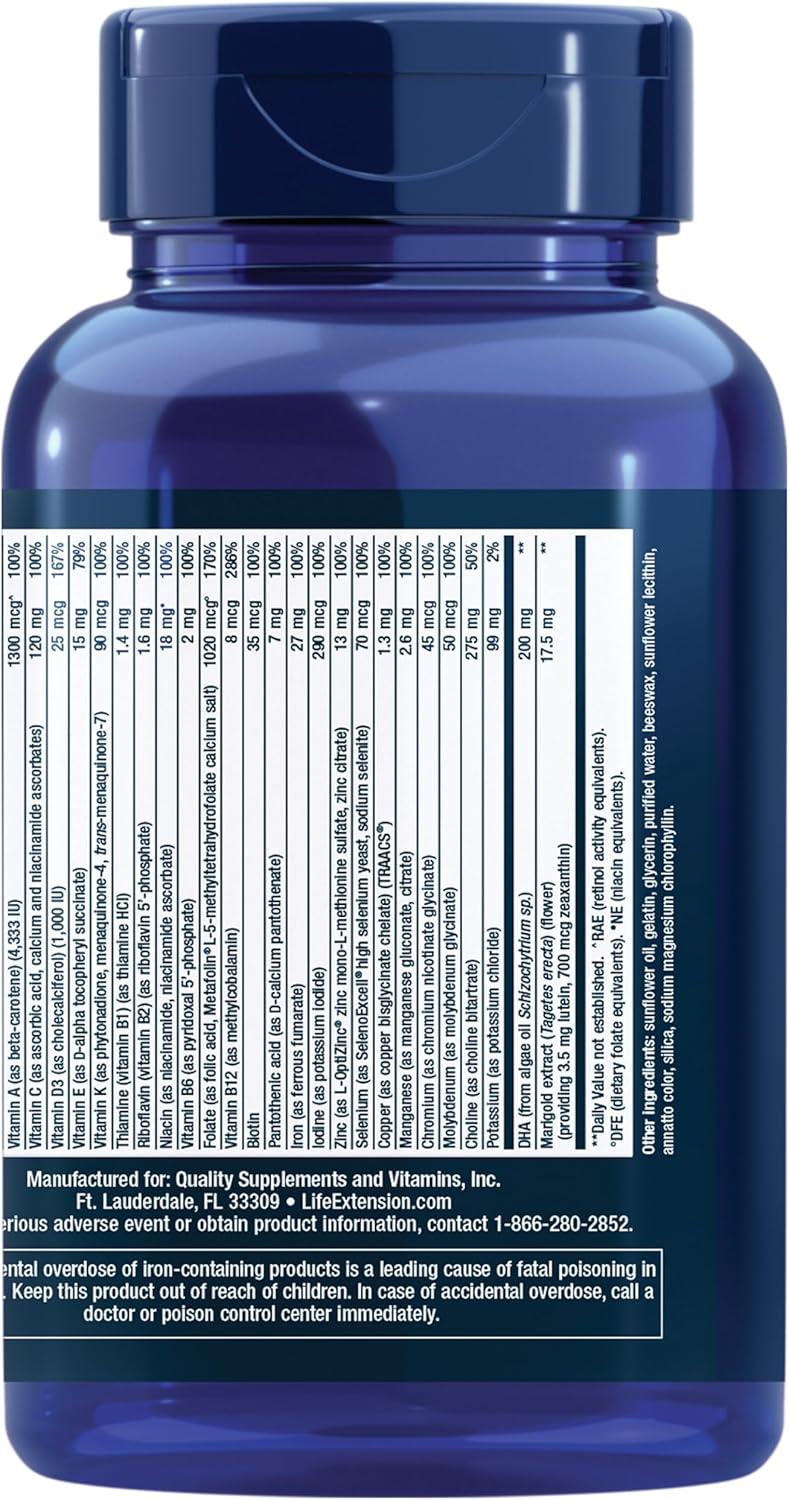 image:imageLife Extension Prenatal Advantage Womens multivitamin Baby Support folic Acid Choline omega3s Vitamin C D3 B1 B6 B12 zinc niacin Gluten Free NonGMO 120 softgels