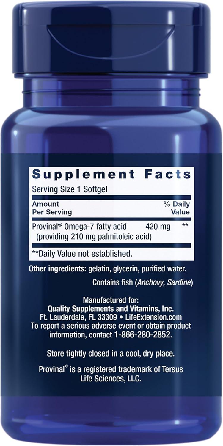 image:imageLife Extension Provinal Purified Omega7 palmitoleic Acid derived from Highly Concentrated Marine Oil Cholesterol triglycerides amp Heart Health Support GlutenFree NonGMO 30 softgels