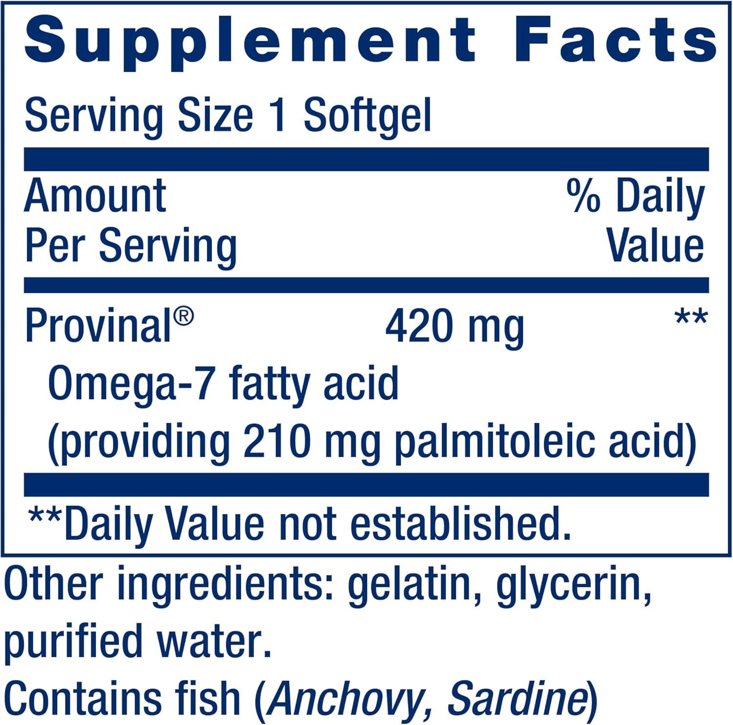 image:imageLife Extension Provinal Purified Omega7 palmitoleic Acid derived from Highly Concentrated Marine Oil Cholesterol triglycerides amp Heart Health Support GlutenFree NonGMO 30 softgels