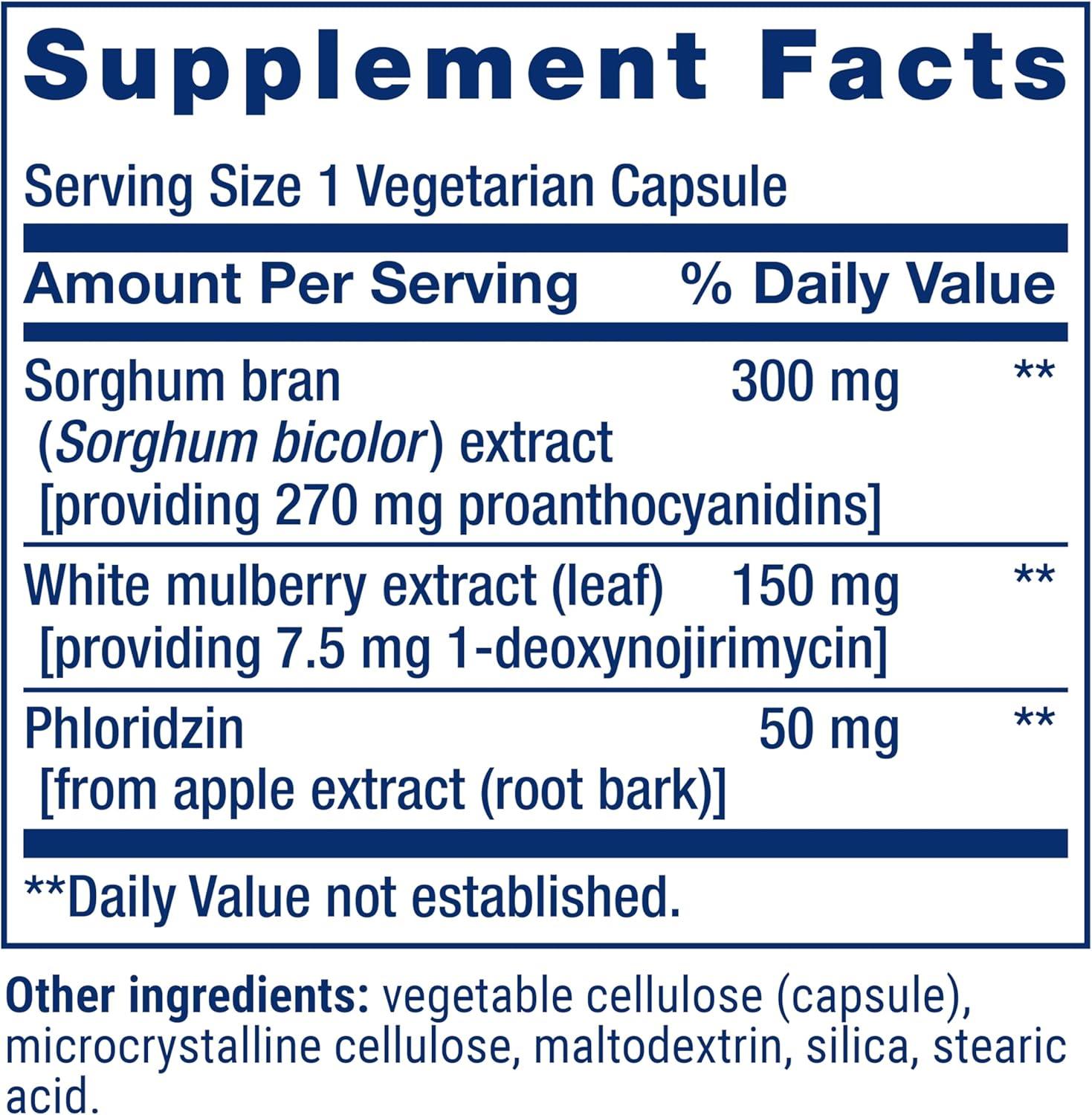 image:imageLife Extension Tri Sugar Shield Sorghum bran White Mulberry phloridzin Apple polyphenol Three Botanical extracts Promote Healthy Glucose Metabolism GlutenFree NonGMO Vegetarian 60 Capsules