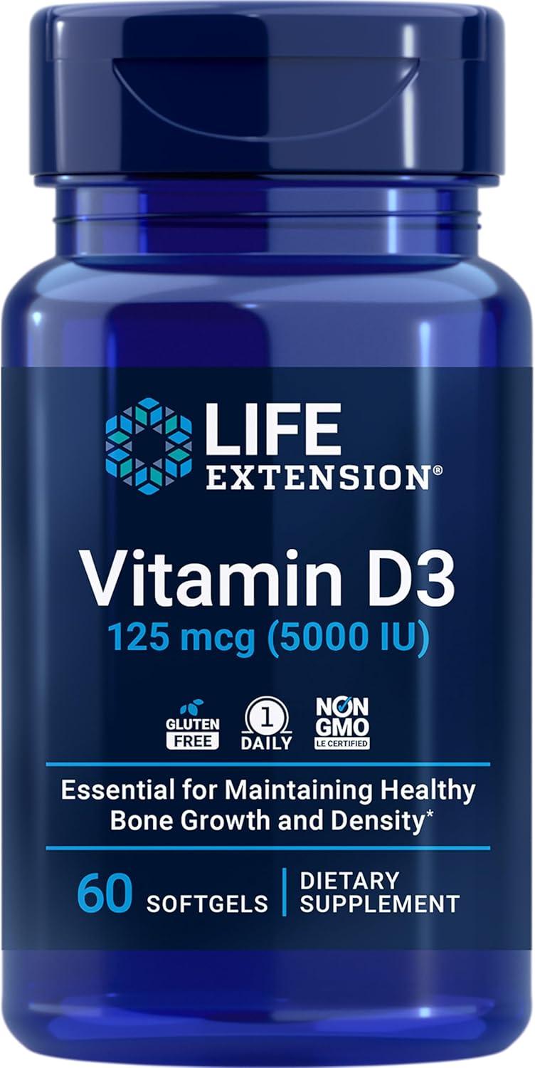 image:imageLife Extension Vitamin D3 125 mcg 5000 IU Bone Health Brain Performance Immune System Support GlutenFree NonGMO Once Daily TwoMonth Supply 60 Softgels Pack of 260 Count Pack of 1