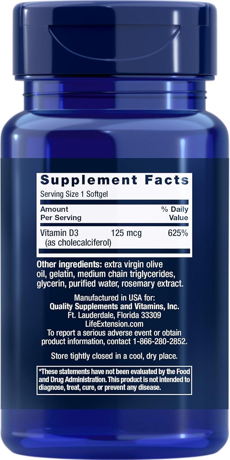 image:imageLife Extension Vitamin D3 125 mcg 5000 IU Bone Health Brain Performance Immune System Support GlutenFree NonGMO Once Daily TwoMonth Supply 60 Softgels Pack of 260 Count Pack of 1