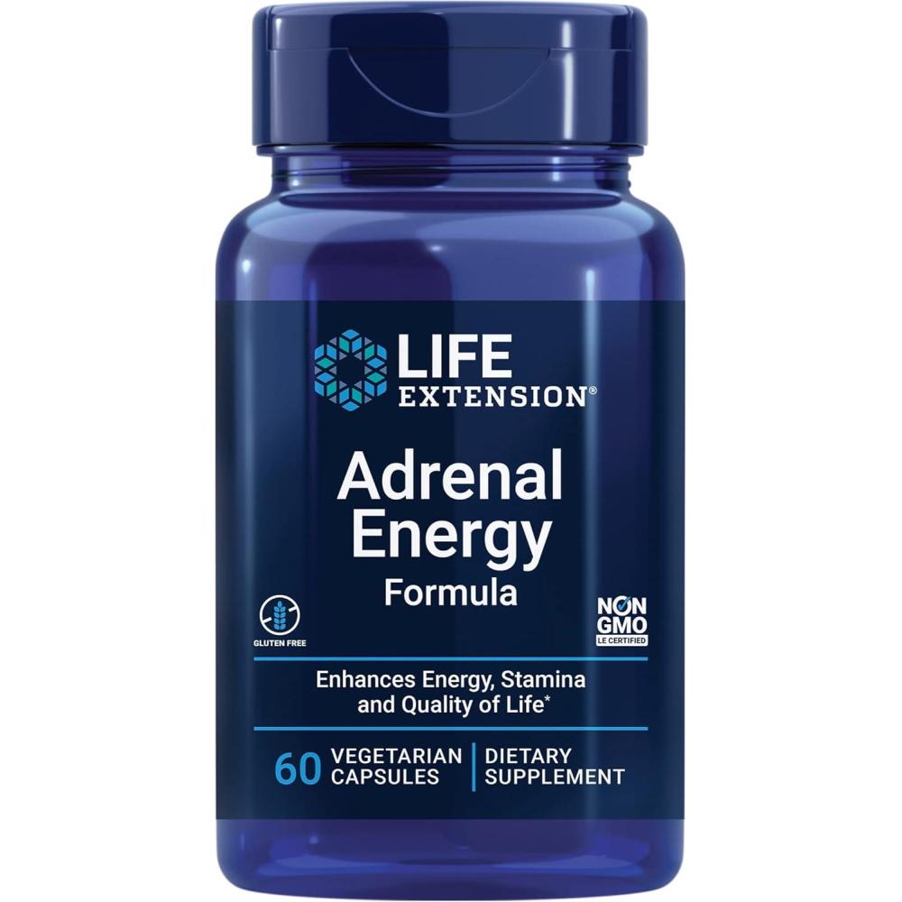 image:imageLife Extension Adrenal Energy Formula Help inhibit the Effects of Stress holy Basil cordyceps bacopa and ashwagandha Gluten Free NonGMO Vegetarian 60 CapsulesUnflavored
