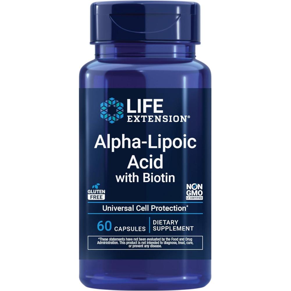 image:imageLife Extension AlphaLipoic Acid with Biotin for Cell Protection Universal antioxidant for Liver amp Nerve Health GlutenFree NonGMO 60 Capsules