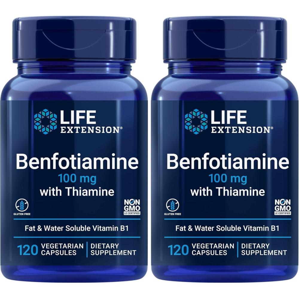 image:imageLife Extension Benfotiamine with Thiamine Healthy Blood Sugar Metabolism Support 100 mg benfotiamine Cardiovascular Health Brain Health NonGMO GlutenFree 120 Vegetarian Capsules120 Count Pack of 2