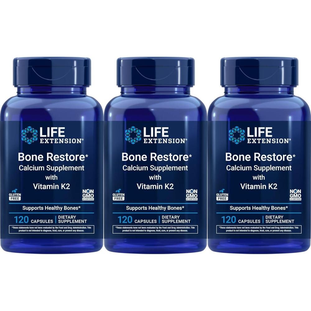image:imageLife Extension Bone Restore Calcium Supplement with Vitamin K2 120 Capsules Pack of 3