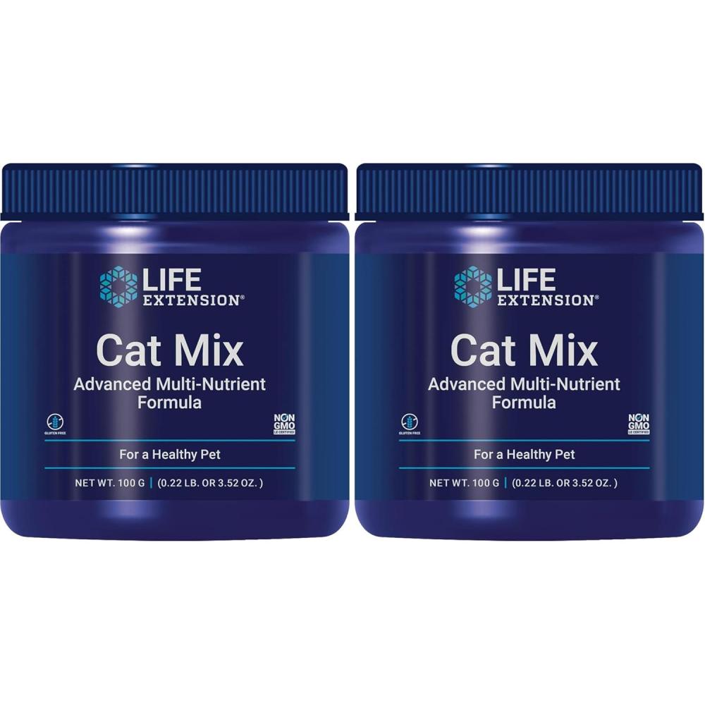 image:imageLife Extension Cat Mix cat Food Supplements Heart Health probiotics Larginine Taurine B12 folic Acid Vitamin C Vitamin E Rosemary Nutrient Absorption GlutenFree NonGMO 85 Servings045 Pound Pack of 2