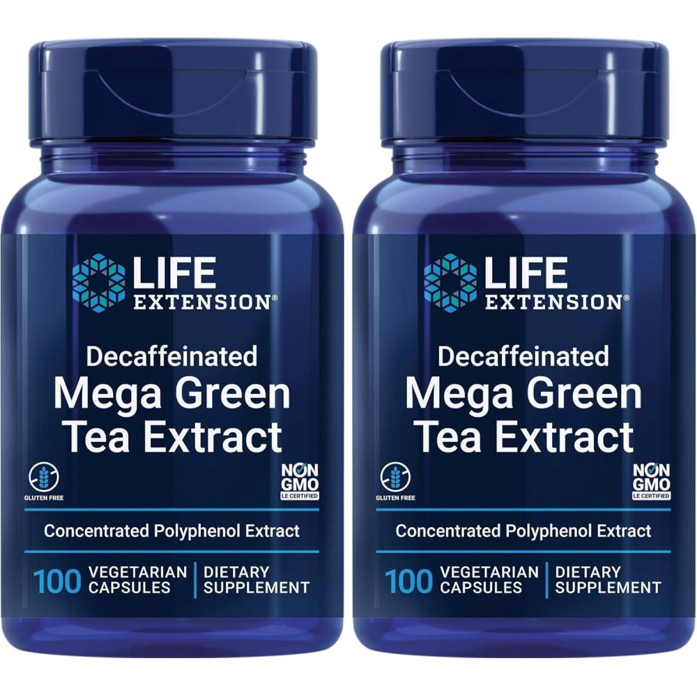 image:imageLife Extension Decaffeinated Mega Green Tea Extract PolyphenolRich Cell Health Heart Health Brain Health Antioxidant Protection NonGMO GlutenFree Vegetarian 100 Capsules100 Count Pack of 2