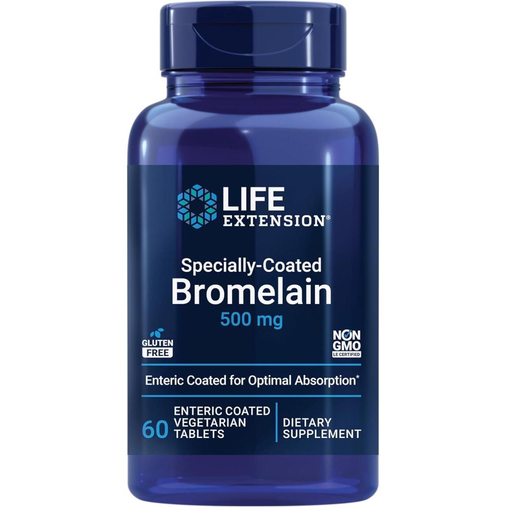 image:imageLife Extension SpeciallyCoated Bromelain Pineapple Extract Joint Health Joint Comfort Vegetarian GlutenFree NonGMO 500 mg 60 entericCoated Tablets