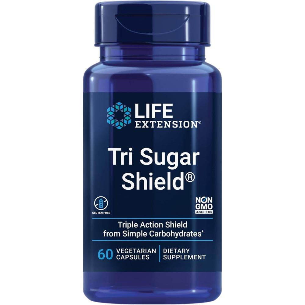 image:imageLife Extension Tri Sugar Shield Sorghum bran White Mulberry phloridzin Apple polyphenol Three Botanical extracts Promote Healthy Glucose Metabolism GlutenFree NonGMO Vegetarian 60 Capsules