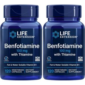 image:imageLife Extension Benfotiamine with Thiamine Healthy Blood Sugar Metabolism Support 100 mg benfotiamine Cardiovascular Health Brain Health NonGMO GlutenFree 120 Vegetarian Capsules120 Count Pack of 2