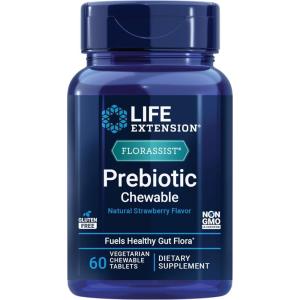 image:imageLife Extension FLORASSIST Prebiotic Chewable Strawberry 1000 mg xylooligosaccharides prebiotic Supplement Provides Fuel for Gut Flora GlutenFree NonGMO Vegetarian 60 chewable Tablets