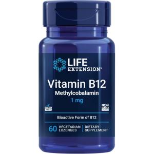 image:imageLife Extension Vitamin B12 Methylcobalamin Nerve Health Supplement Cognitive Support Energy Vitamin methylcobalamin B12 1 mg QuickDissolving Vegetarian 60 lozengesStandard Packaging