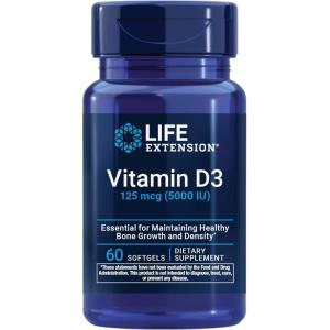 image:imageLife Extension Vitamin D3 125 mcg 5000 IU Bone Health Brain Performance Immune System Support GlutenFree NonGMO Once Daily TwoMonth Supply 60 Softgels Pack of 260 Count Pack of 1