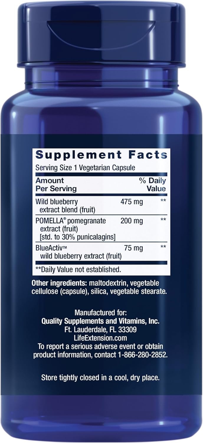 image:imageLife Extension Blueberry Extract and Pomegranate arterial Health Support antioxidant Defense GlutenFree NonGMO Vegetarian 60 Vegetarian CapsulesStandard Packaging