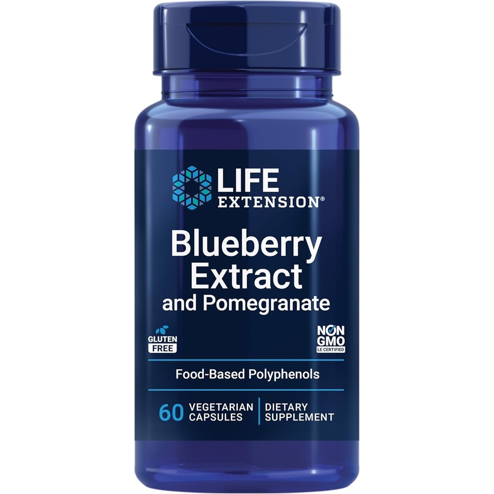 image:imageLife Extension Blueberry Extract and Pomegranate arterial Health Support antioxidant Defense GlutenFree NonGMO Vegetarian 60 Vegetarian CapsulesStandard Packaging