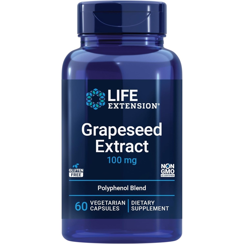 image:imageLife Extension Grapeseed Extract Vitamin C Calcium resveratrol polyphenols Cardiovascular Health antioxidant Protection GlutenFree NonGMO Vegetarian 60 Capsules