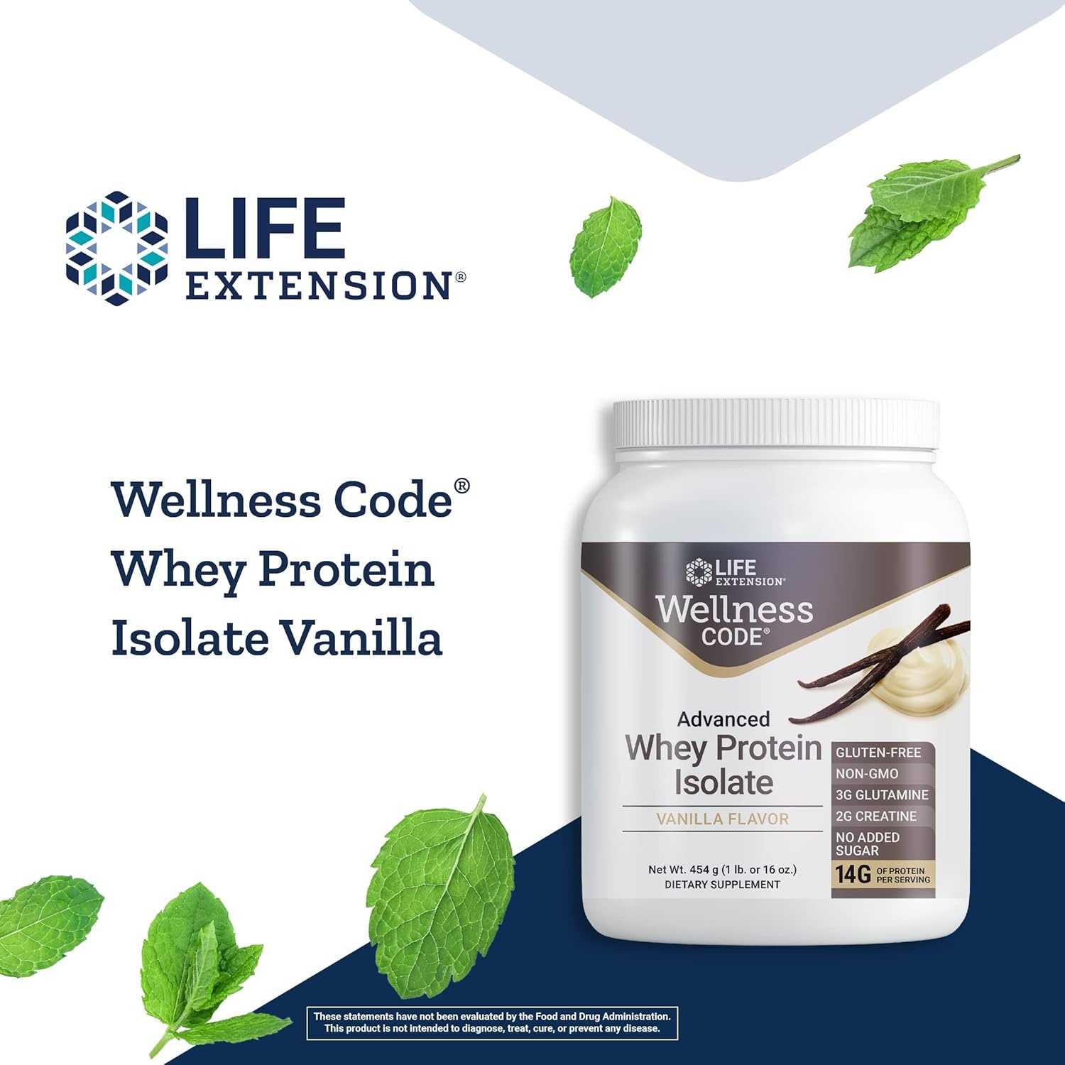 image:imageLife Extension Wellness Code Advanced Whey Protein Isolate Vanilla Flavor Protein Shake Mix Powder for Muscle Growth amp Immune Health Support Gluten Free NonGMO Sugar Free 454g 20 Servings1 Pound Pack of 1