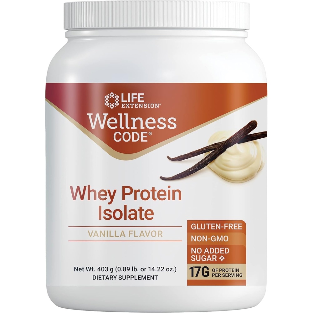image:imageLife Extension Wellness Code Advanced Whey Protein Isolate Vanilla Flavor Protein Shake Mix Powder for Muscle Growth amp Immune Health Support Gluten Free NonGMO Sugar Free 454g 20 Servings1422 Ounce Pack of 1