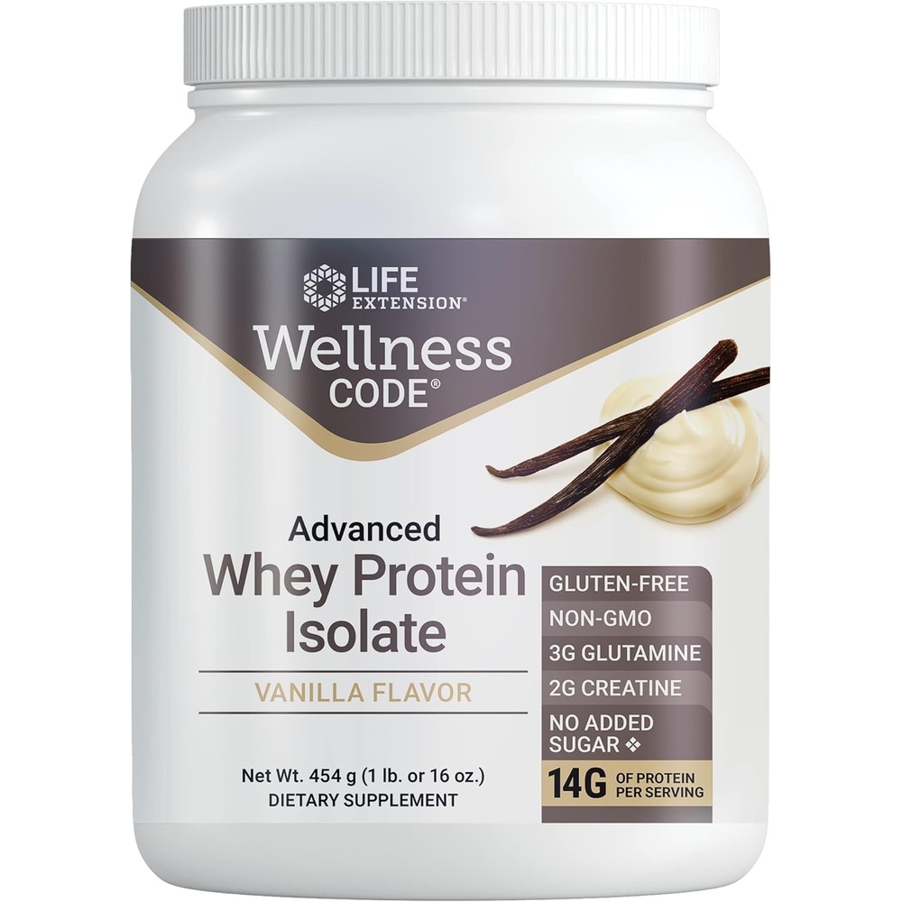 image:imageLife Extension Wellness Code Advanced Whey Protein Isolate Vanilla Flavor Protein Shake Mix Powder for Muscle Growth amp Immune Health Support Gluten Free NonGMO Sugar Free 454g 20 Servings1 Pound Pack of 1