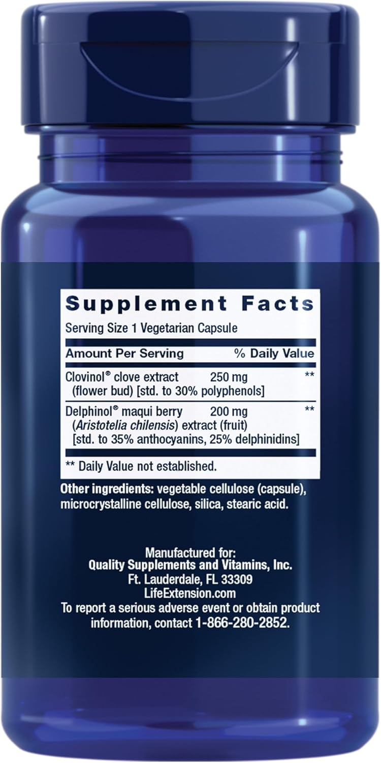 image:imageLife Extension Glycemic Guard Clove Extract Maqui Berry Aristotelia chilensis Helps Maintain Already Healthy glycemic Balance Vegetarian GlutenFree 1Daily NonGMO 30 Capsules