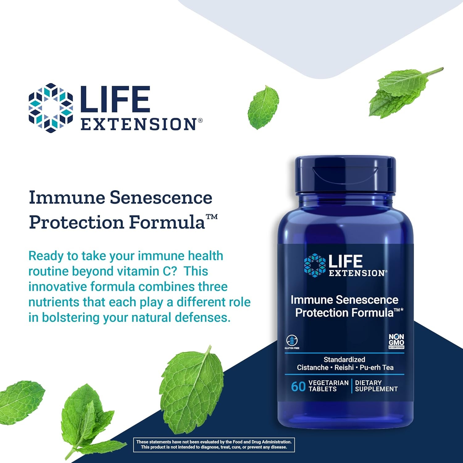 image:imageLife Extension Immune Senescence Formula Standardized Cistanche Reishi PUERH Tea 60 Vegetarian Tablets