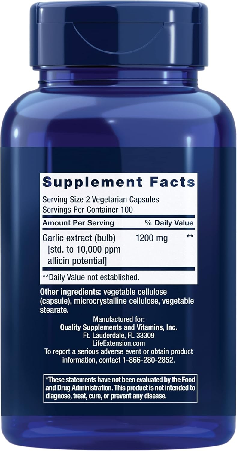 image:imageLife Extension Optimized Garlic standardized Capsules for Heart Health Immune Support Cellular detoxification and Healthy platelet Function GlutenFree NonGMO Vegetarian 200 Capsules