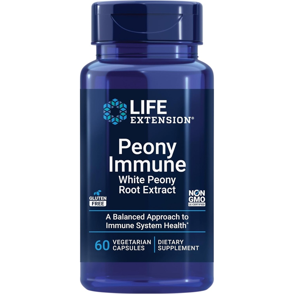 image:imageLife Extension Peony Immune White Peony Root Immune Health Support Immune System GlutenFree NonGMO Vegetarian 60 Capsules