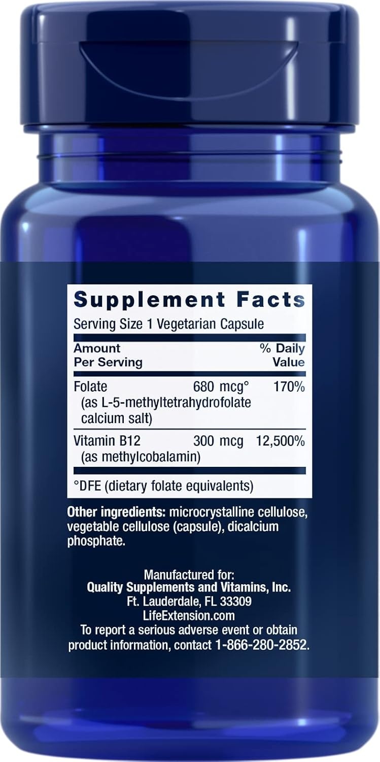 image:imageLife Extension BioActive Folate amp Vitamin B12 150 Vegetarian Capsules Pack of 2 Non GMO Gluten Free