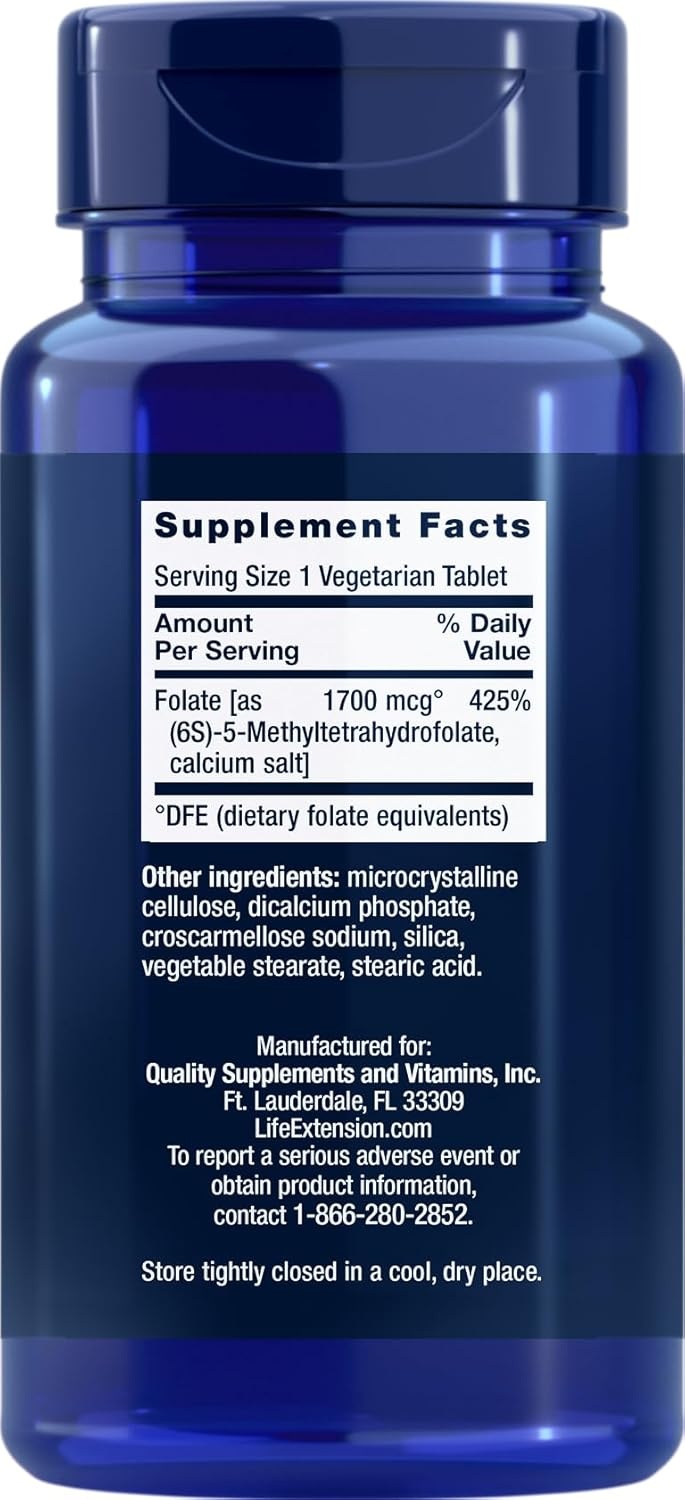 image:imageLife Extension Optimized Folate LMethylfolate 1700 mcg DFE 180 Veg Tablets Pack of 2