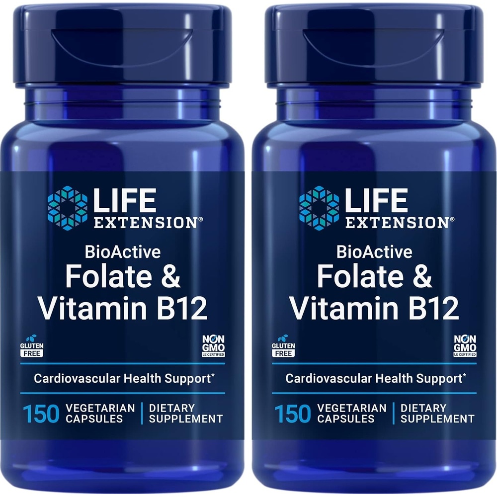 image:imageLife Extension BioActive Folate amp Vitamin B12 150 Vegetarian Capsules Pack of 2 Non GMO Gluten Free