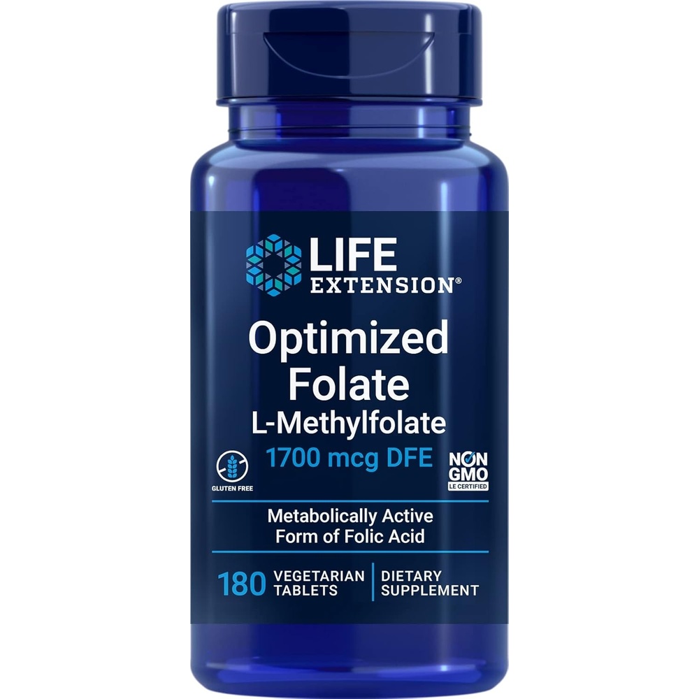 image:imageLife Extension Optimized Folate LMethylfolate 1700 mcg DFE 180 Veg Tablets