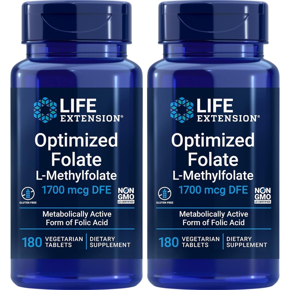 image:imageLife Extension Optimized Folate LMethylfolate 1700 mcg DFE 180 Veg Tablets Pack of 2