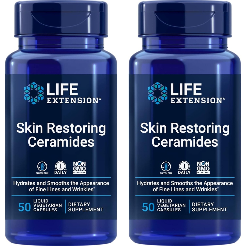 image:imageLife Extension Skin Restoring Ceramides 50 Liquid Veg Caps Pack of 2 NonGMO Vegetarian Phytoceramide Supplement