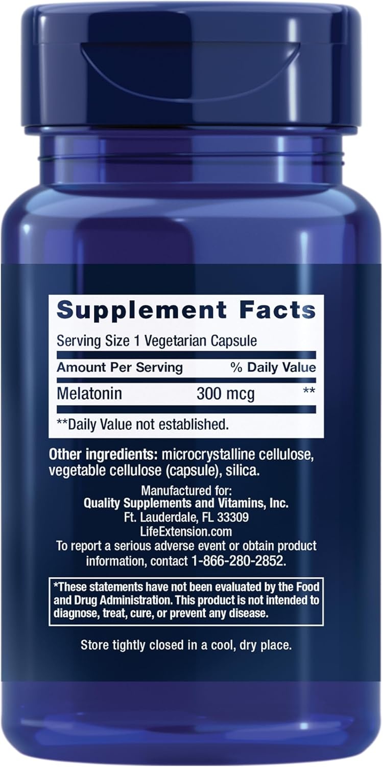 image:imageLife Extension Melatonin 300 mcg Gentle Sleep Support Healthy circadian Rhythms Cellular Defense GlutenFree NonGMO Vegetarian 100 Capsules