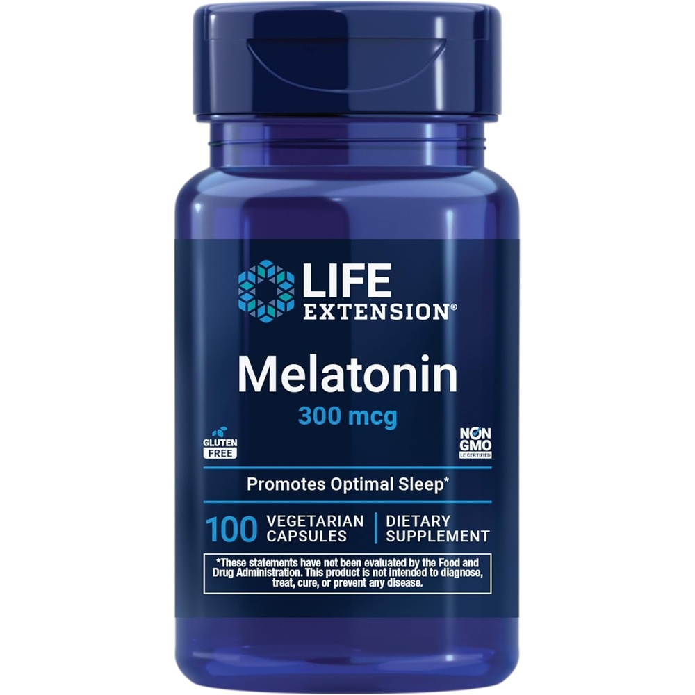 image:imageLife Extension Melatonin 300 mcg Gentle Sleep Support Healthy circadian Rhythms Cellular Defense GlutenFree NonGMO Vegetarian 100 Capsules