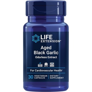 image:imageLife Extension Aged Black Garlic Heart Health Support Supplement Blood Pressure Health Support Cholesterol Health Support OnceDaily Gluten Free Vegetarian NonGMO 30 Capsules